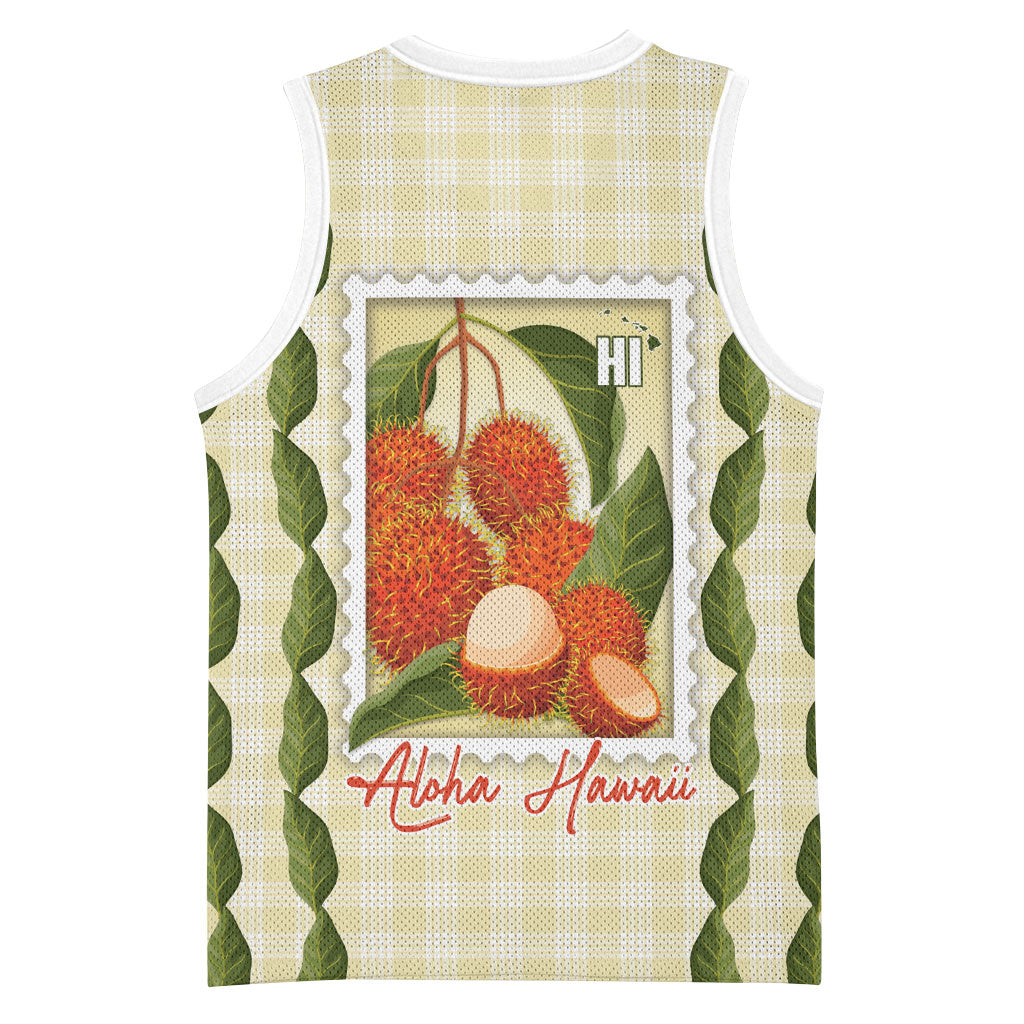 Aloha Hawaii Rambutan Palaka Motifs Basketball Jersey Hawaiian Fruit Stylized Stamp LT14 - Polynesian Pride