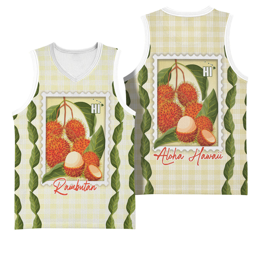 Aloha Hawaii Rambutan Palaka Motifs Basketball Jersey Hawaiian Fruit Stylized Stamp LT14 - Polynesian Pride