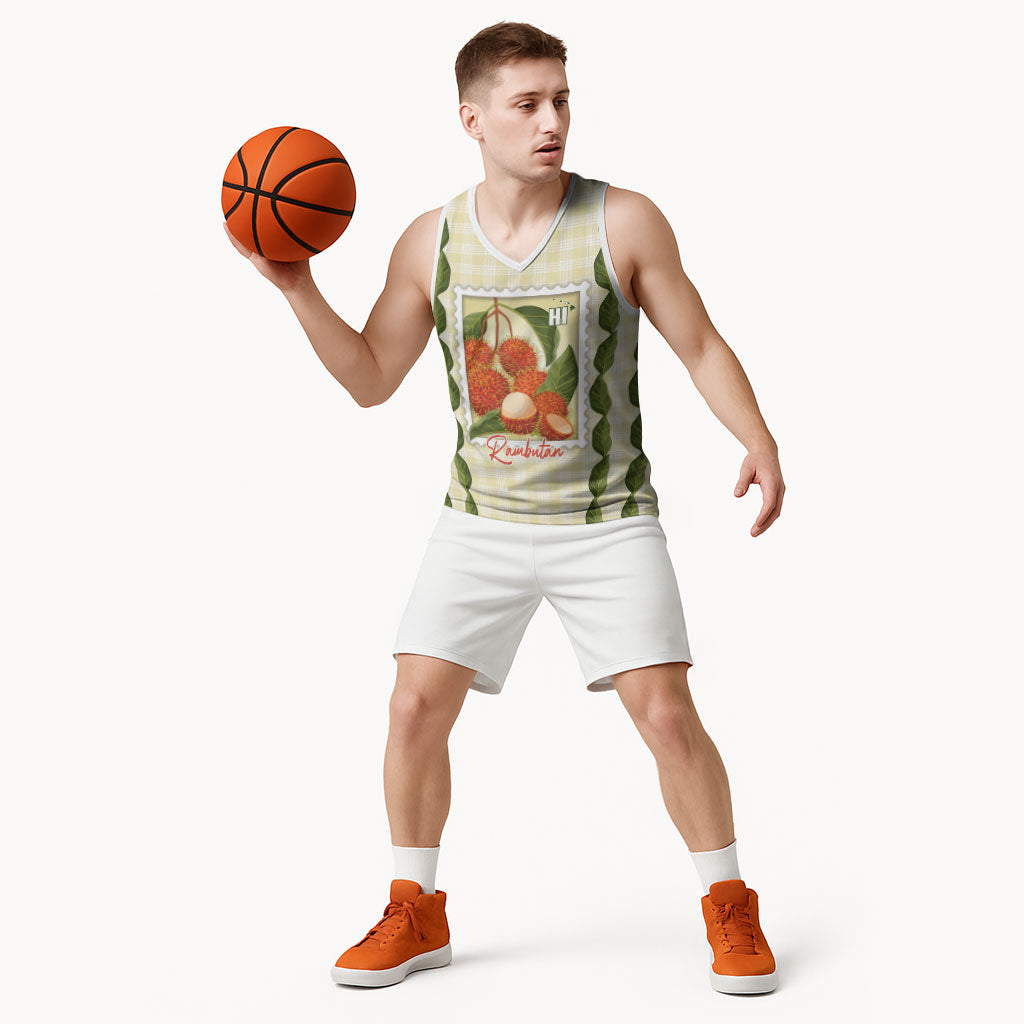 Aloha Hawaii Rambutan Palaka Motifs Basketball Jersey Hawaiian Fruit Stylized Stamp LT14 - Polynesian Pride