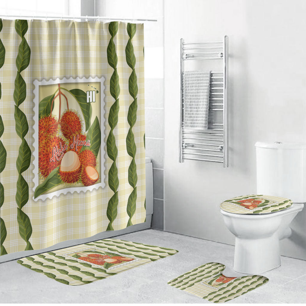 Aloha Hawaii Rambutan Palaka Motifs Bathroom Set Hawaiian Fruit Stylized Stamp LT14 Bathroom Set (4 pcs) Yellow - Polynesian Pride