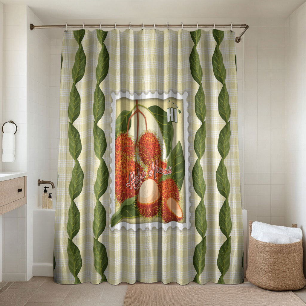 Aloha Hawaii Rambutan Palaka Motifs Bathroom Set Hawaiian Fruit Stylized Stamp LT14 Shower Curtain Only Yellow - Polynesian Pride