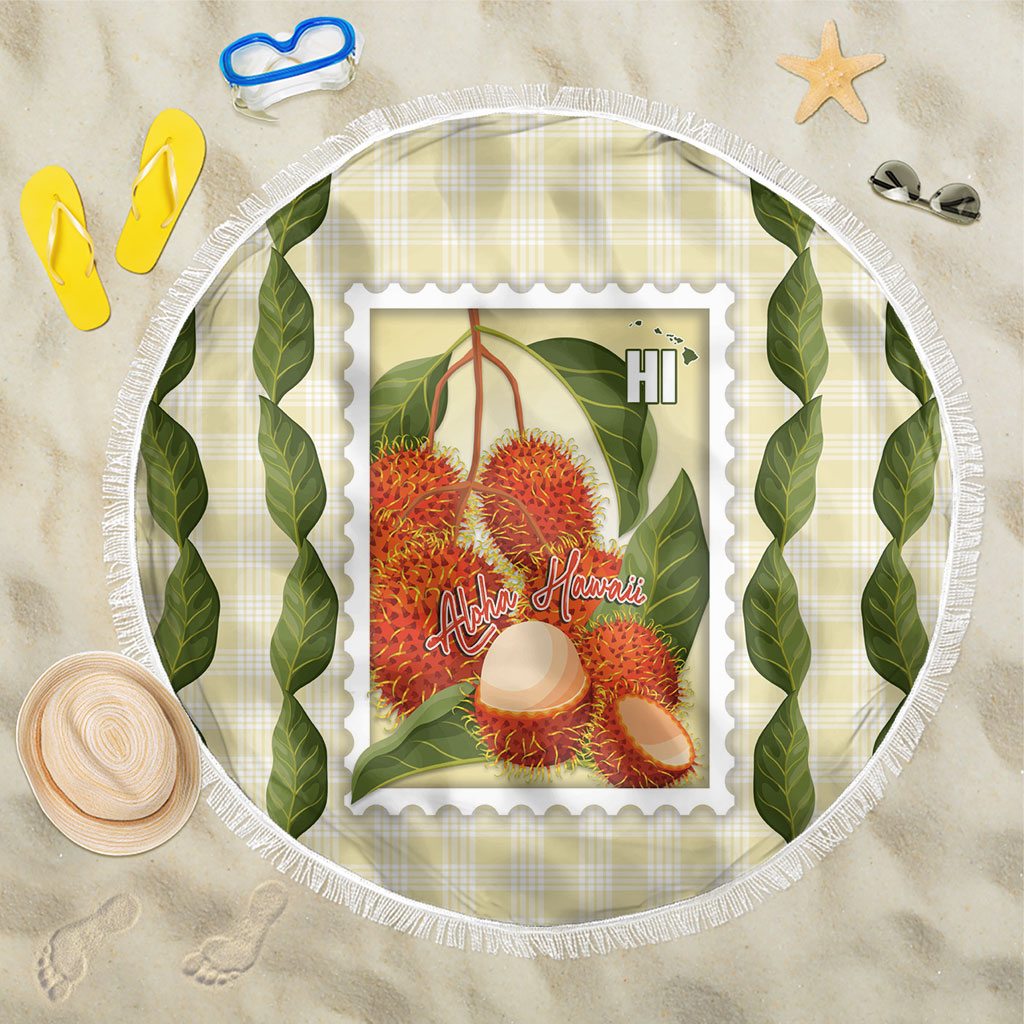 Aloha Hawaii Rambutan Palaka Motifs Beach Blanket Hawaiian Fruit Stylized Stamp