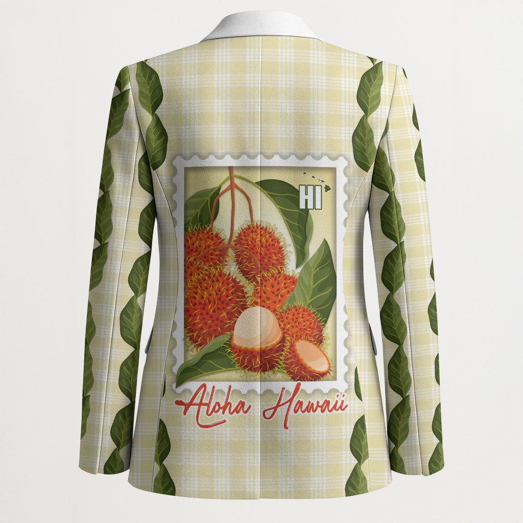 Aloha Hawaii Rambutan Palaka Motifs Blazer Hawaiian Fruit Stylized Stamp LT14 - Polynesian Pride