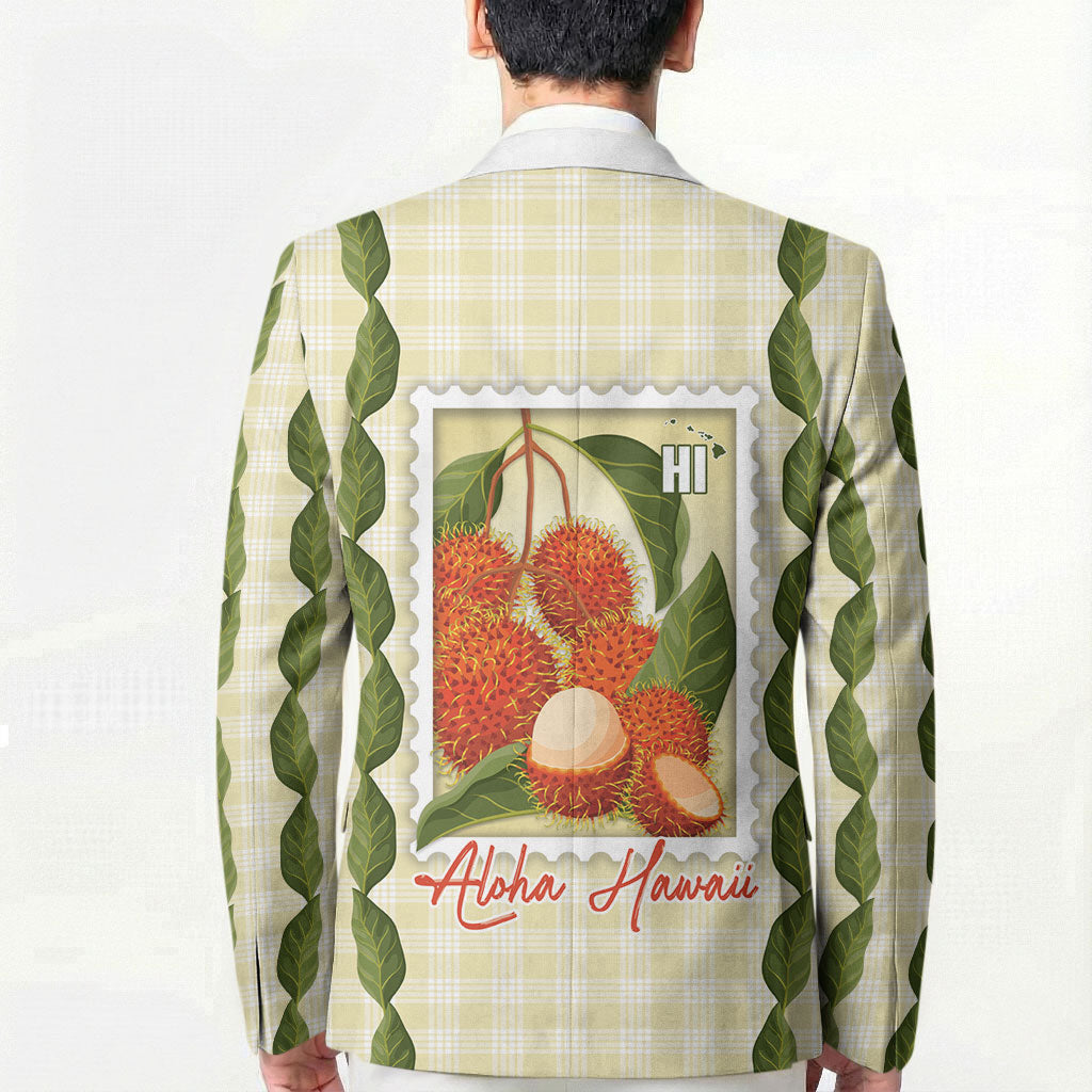 Aloha Hawaii Rambutan Palaka Motifs Blazer Hawaiian Fruit Stylized Stamp LT14 - Polynesian Pride