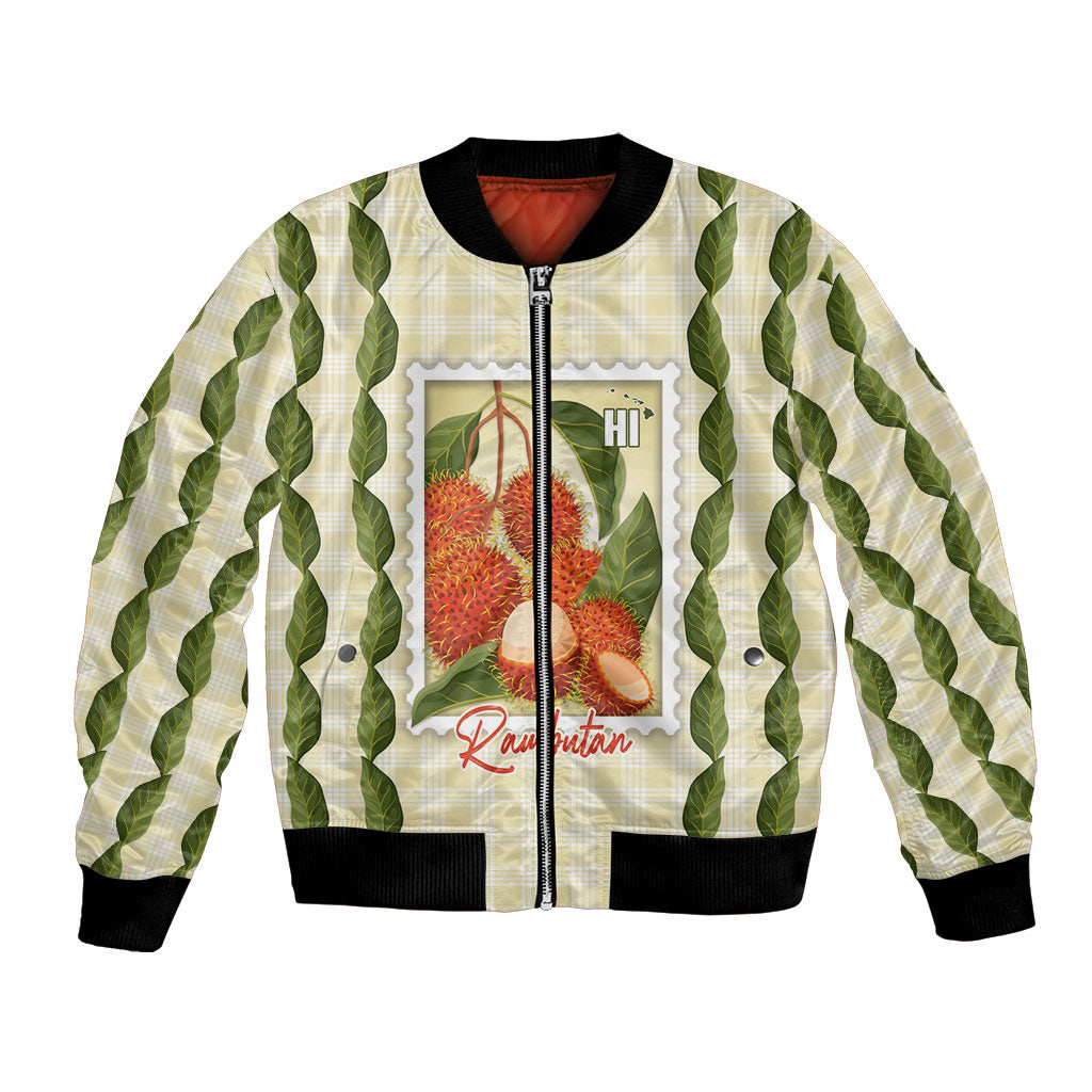 Aloha Hawaii Rambutan Palaka Motifs Bomber Jacket Hawaiian Fruit Stylized Stamp LT14 Unisex Yellow - Polynesian Pride