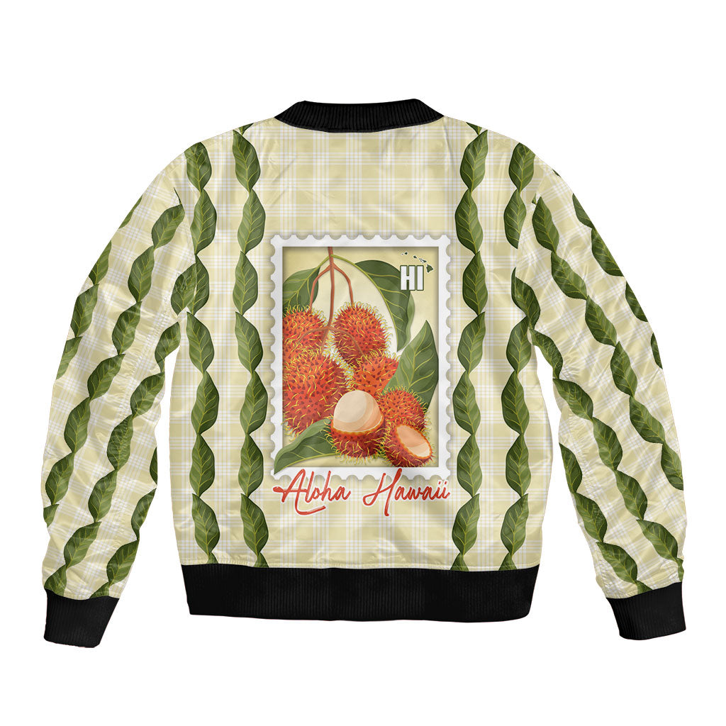 Aloha Hawaii Rambutan Palaka Motifs Bomber Jacket Hawaiian Fruit Stylized Stamp LT14 - Polynesian Pride