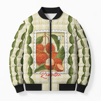 Aloha Hawaii Rambutan Palaka Motifs Bomber Puffer Jacket Hawaiian Fruit Stylized Stamp LT14 Unisex Yellow - Polynesian Pride