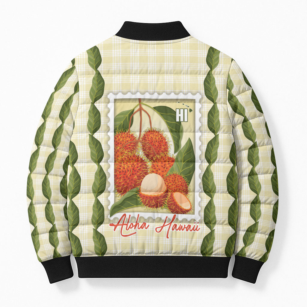 Aloha Hawaii Rambutan Palaka Motifs Bomber Puffer Jacket Hawaiian Fruit Stylized Stamp LT14 - Polynesian Pride