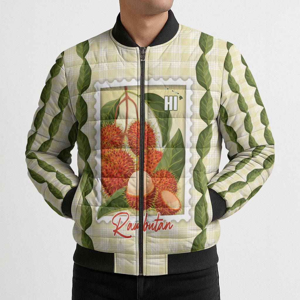 Aloha Hawaii Rambutan Palaka Motifs Bomber Puffer Jacket Hawaiian Fruit Stylized Stamp LT14 - Polynesian Pride