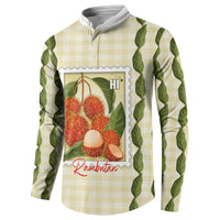Aloha Hawaii Rambutan Palaka Motifs Button Sweatshirt Hawaiian Fruit Stylized Stamp LT14 - Polynesian Pride