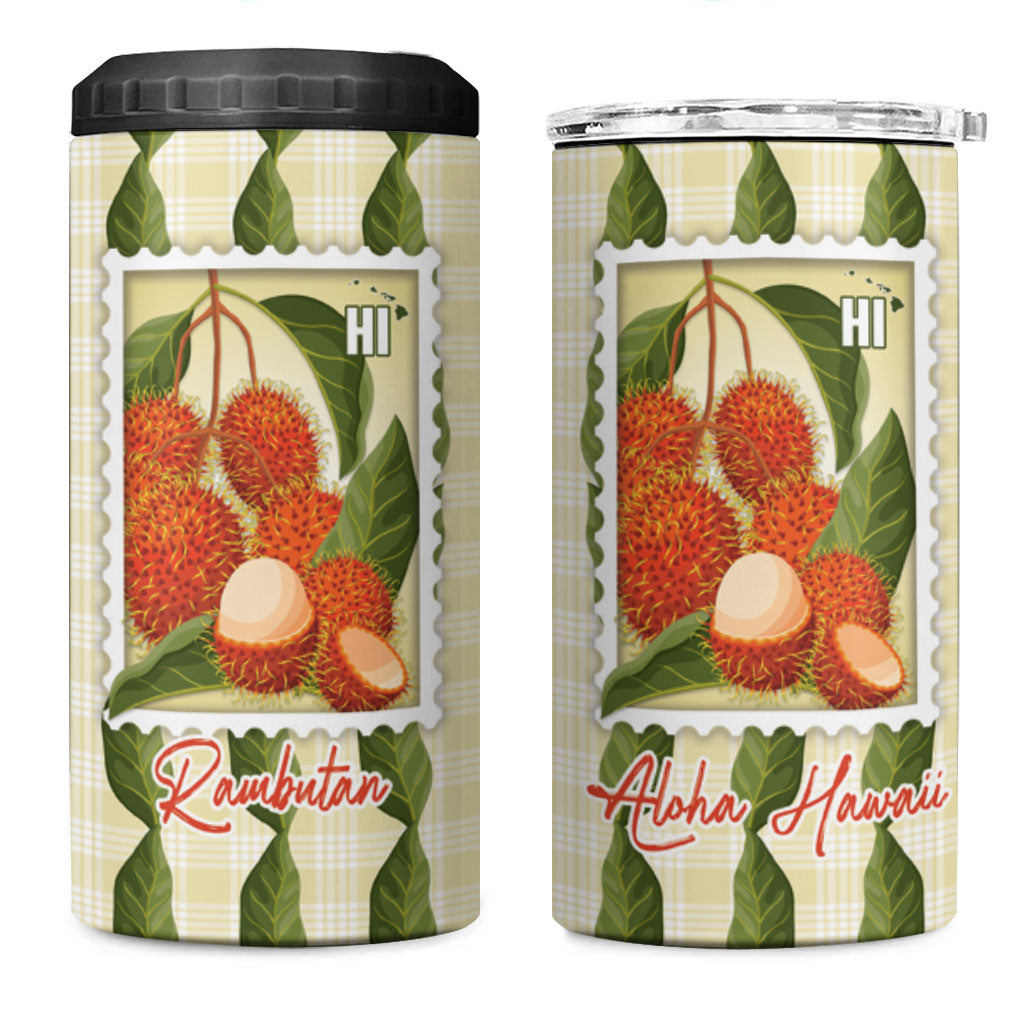 Aloha Hawaii Rambutan Palaka Motifs 4 in 1 Can Cooler Tumbler Hawaiian Fruit Stylized Stamp LT14 One Size: 16 oz Yellow - Polynesian Pride