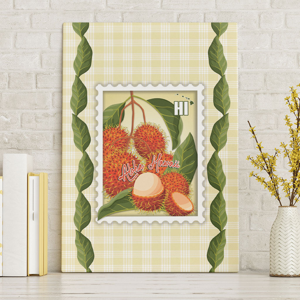 Aloha Hawaii Rambutan Palaka Motifs Canvas Wall Art Hawaiian Fruit Stylized Stamp LT14 Without Frame Yellow - Polynesian Pride
