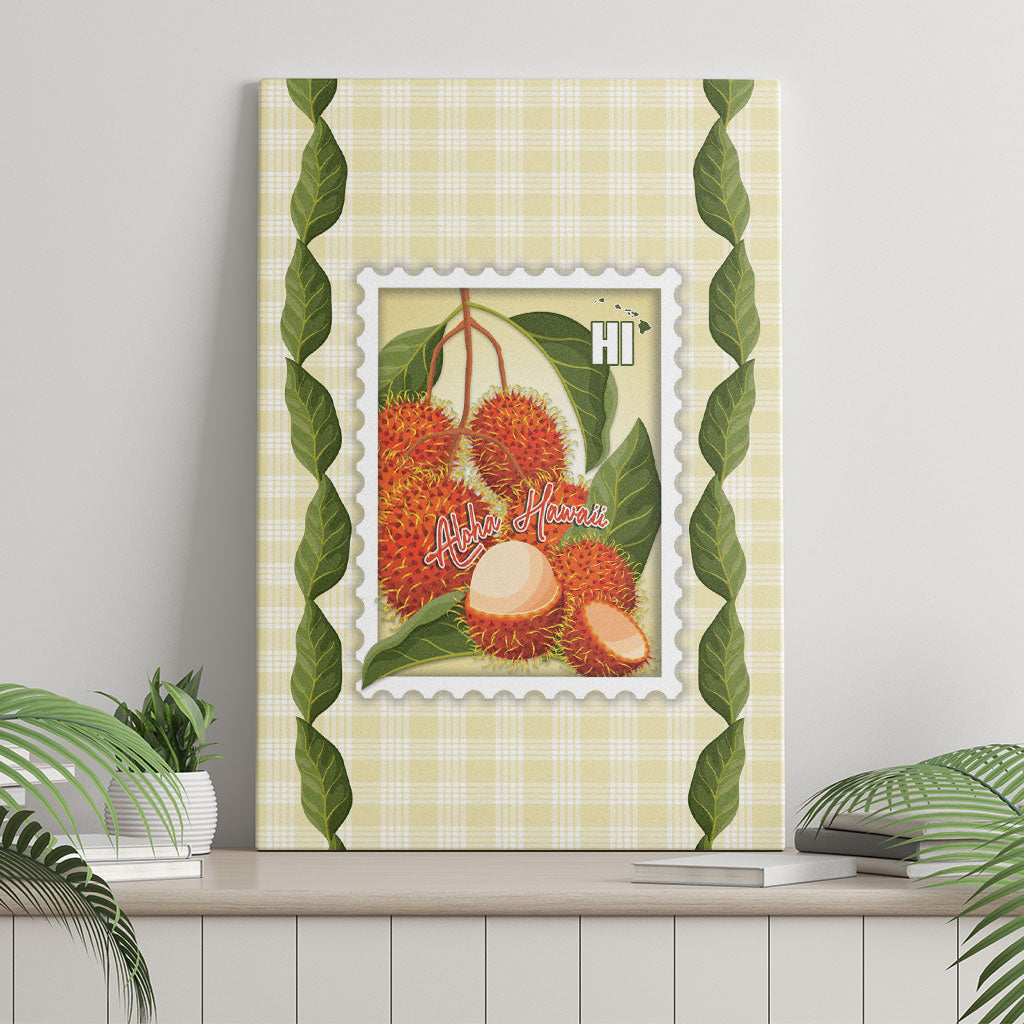 Aloha Hawaii Rambutan Palaka Motifs Canvas Wall Art Hawaiian Fruit Stylized Stamp LT14 - Polynesian Pride