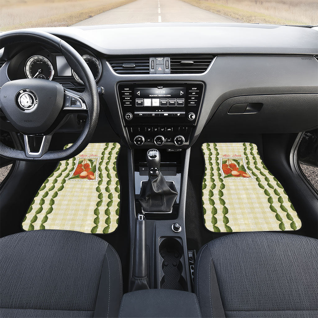 Aloha Hawaii Rambutan Palaka Motifs Car Mats Hawaiian Fruit Stylized Stamp LT14 Set 2pcs - Front Yellow - Polynesian Pride