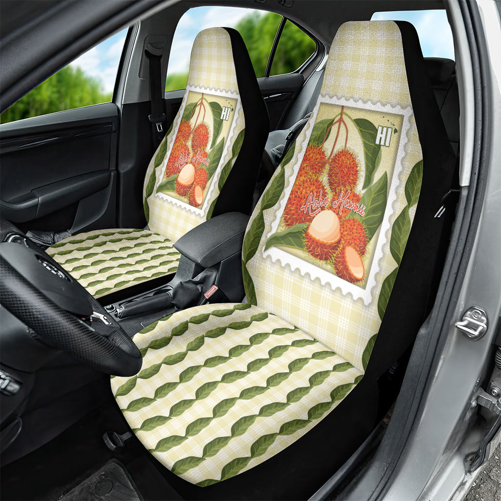 Aloha Hawaii Rambutan Palaka Motifs Car Seat Cover Hawaiian Fruit Stylized Stamp LT14 - Polynesian Pride