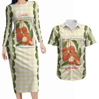 Aloha Hawaii Rambutan Palaka Motifs Couples Matching Long Sleeve Bodycon Dress and Hawaiian Shirt Hawaiian Fruit Stylized Stamp LT14 Yellow - Polynesian Pride