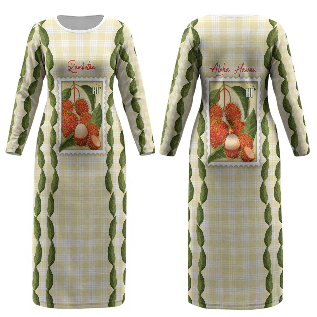 Aloha Hawaii Rambutan Palaka Motifs Couples Matching Long Sleeve Bodycon Dress and Hawaiian Shirt Hawaiian Fruit Stylized Stamp LT14 - Polynesian Pride