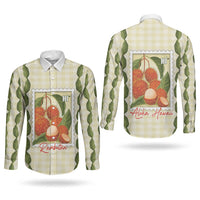 Aloha Hawaii Rambutan Palaka Motifs Couples Matching Long Sleeve Bodycon Dress and Long Sleeve Button Shirt Hawaiian Fruit Stylized Stamp LT14 - Polynesian Pride