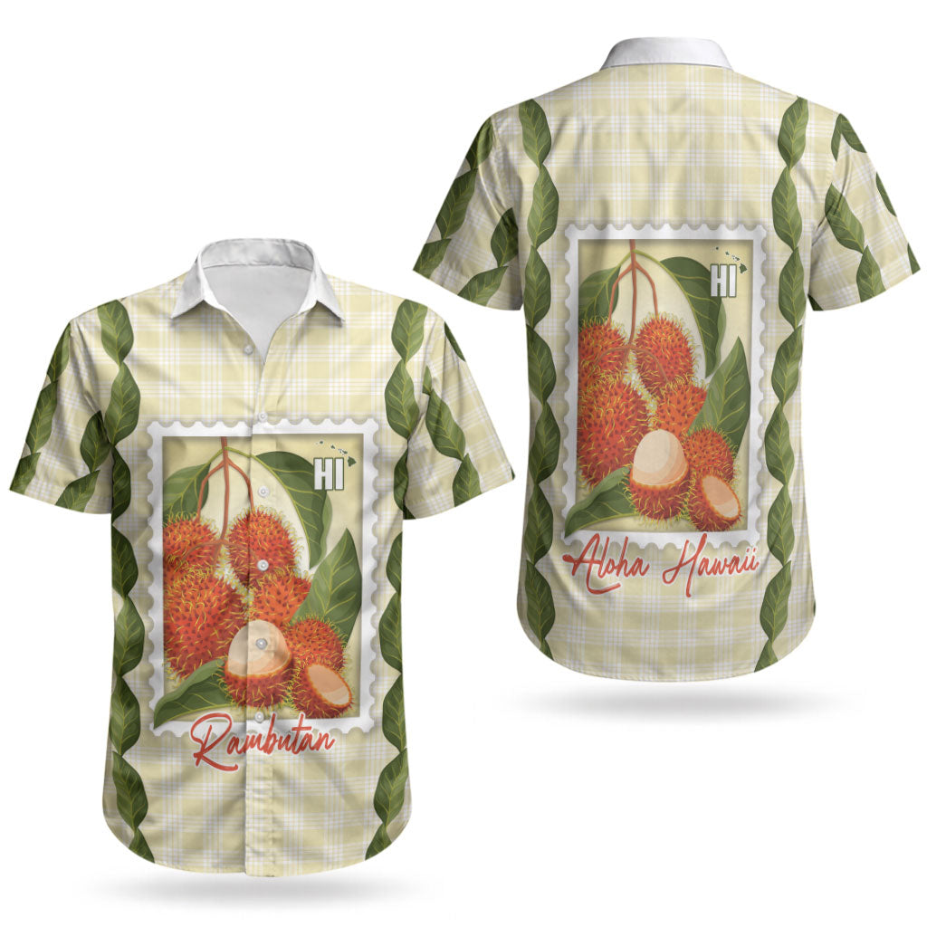 Aloha Hawaii Rambutan Palaka Motifs Couples Matching Off Shoulder Short Dress and Hawaiian Shirt Hawaiian Fruit Stylized Stamp LT14 - Polynesian Pride