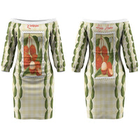 Aloha Hawaii Rambutan Palaka Motifs Couples Matching Off The Shoulder Long Sleeve Dress and Long Sleeve Button Shirt Hawaiian Fruit Stylized Stamp LT14 - Polynesian Pride