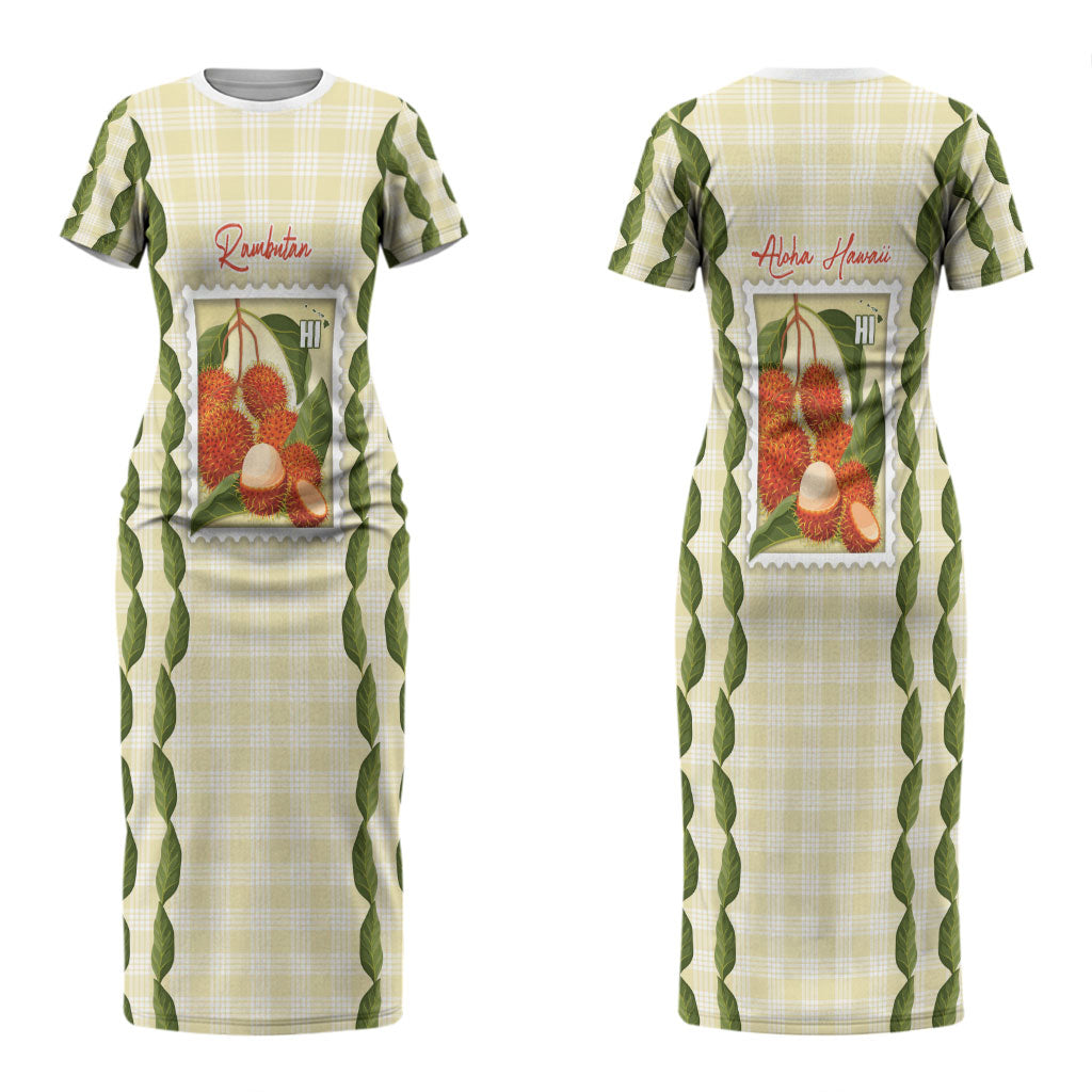 Aloha Hawaii Rambutan Palaka Motifs Couples Matching Short Sleeve Bodycon Dress and Hawaiian Shirt Hawaiian Fruit Stylized Stamp LT14 - Polynesian Pride