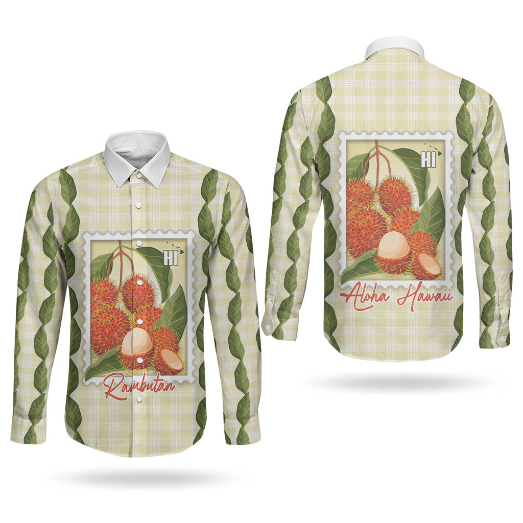 Aloha Hawaii Rambutan Palaka Motifs Couples Matching Summer Maxi Dress and Long Sleeve Button Shirt Hawaiian Fruit Stylized Stamp LT14 - Polynesian Pride