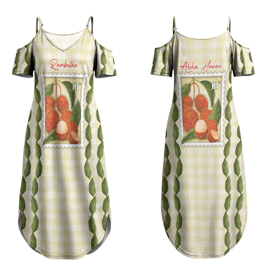 Aloha Hawaii Rambutan Palaka Motifs Couples Matching Summer Maxi Dress and Long Sleeve Button Shirt Hawaiian Fruit Stylized Stamp LT14 - Polynesian Pride