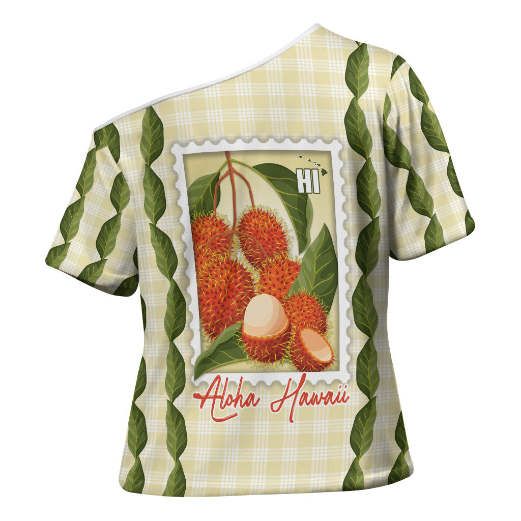 Aloha Hawaii Rambutan Palaka Motifs Cross Shoulder Shirt Hawaiian Fruit Stylized Stamp LT14 - Polynesian Pride