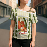 Aloha Hawaii Rambutan Palaka Motifs Cross Shoulder Shirt Hawaiian Fruit Stylized Stamp LT14 - Polynesian Pride