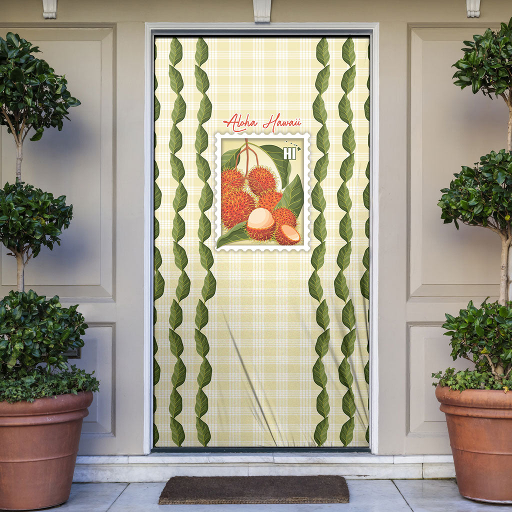 Aloha Hawaii Rambutan Palaka Motifs Door Cover Hawaiian Fruit Stylized Stamp LT14 Yellow - Polynesian Pride