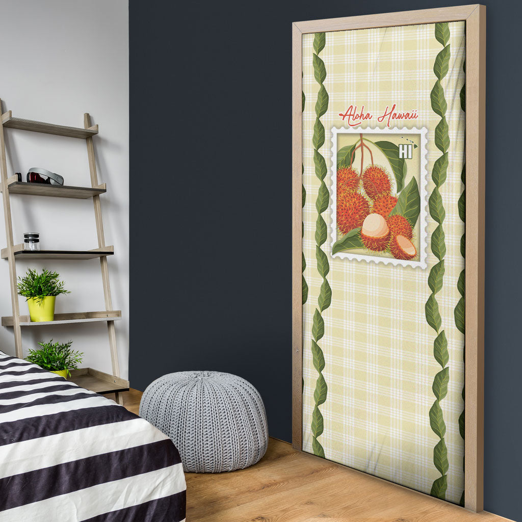 Aloha Hawaii Rambutan Palaka Motifs Door Cover Hawaiian Fruit Stylized Stamp LT14 - Polynesian Pride