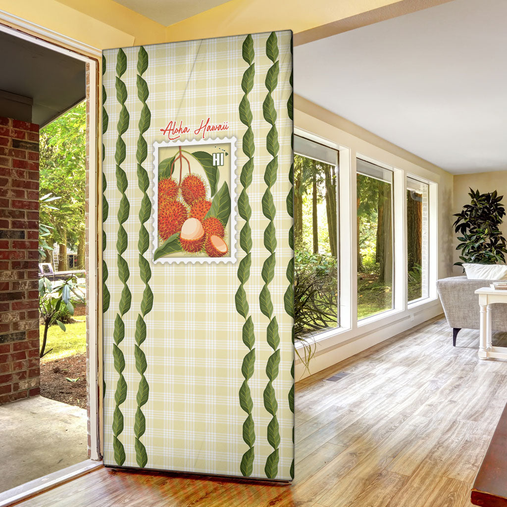 Aloha Hawaii Rambutan Palaka Motifs Door Cover Hawaiian Fruit Stylized Stamp LT14 - Polynesian Pride