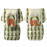 Aloha Hawaii Rambutan Palaka Motifs Family Matching Off Shoulder Short Dress and Hawaiian Shirt Hawaiian Fruit Stylized Stamp LT14 Mom's Dress Yellow - Polynesian Pride