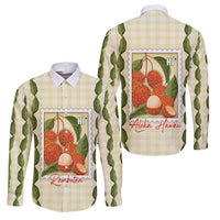 Aloha Hawaii Rambutan Palaka Motifs Family Matching Off Shoulder Short Dress and Hawaiian Shirt Hawaiian Fruit Stylized Stamp LT14 Dad's Shirt - Long Sleeve Yellow - Polynesian Pride