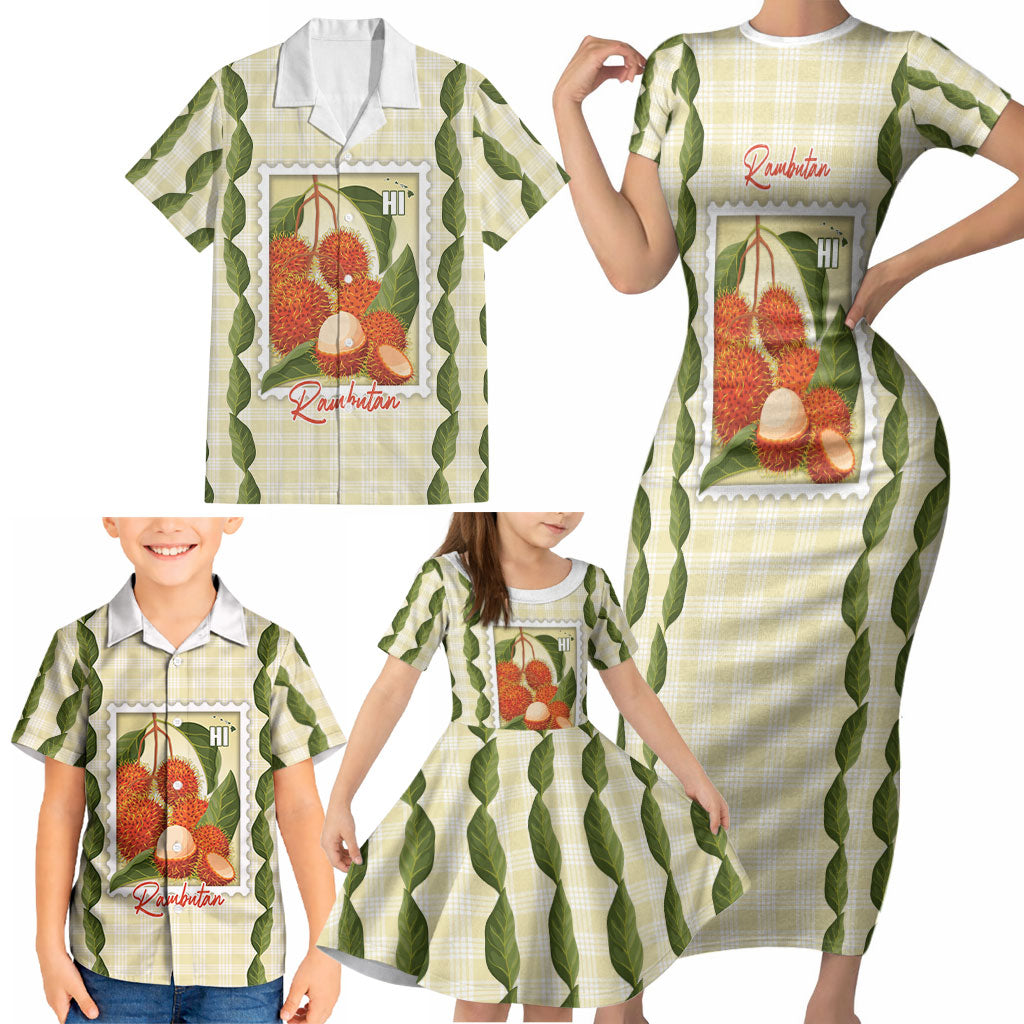 Aloha Hawaii Rambutan Palaka Motifs Family Matching Short Sleeve Bodycon Dress and Hawaiian Shirt Hawaiian Fruit Stylized Stamp LT14 - Polynesian Pride