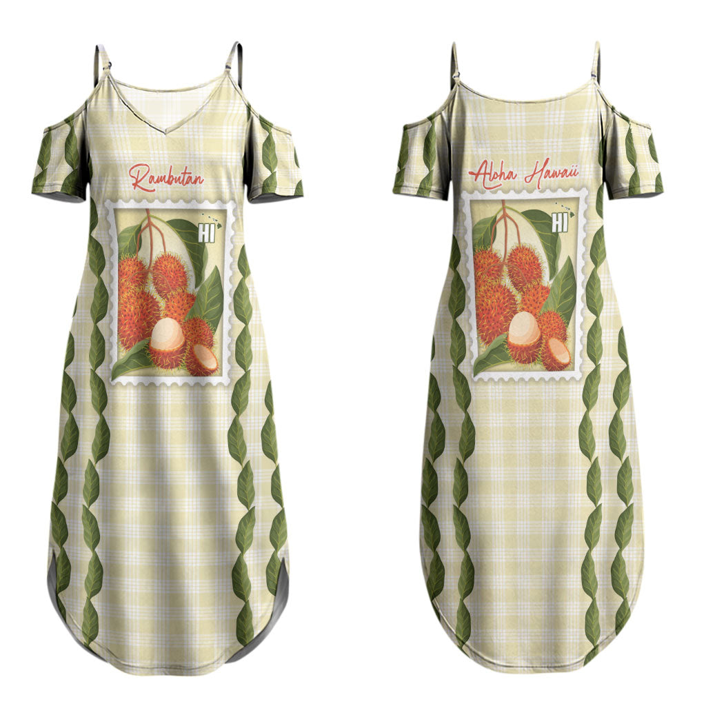 Aloha Hawaii Rambutan Palaka Motifs Family Matching Summer Maxi Dress and Hawaiian Shirt Hawaiian Fruit Stylized Stamp LT14 Mom's Dress Yellow - Polynesian Pride