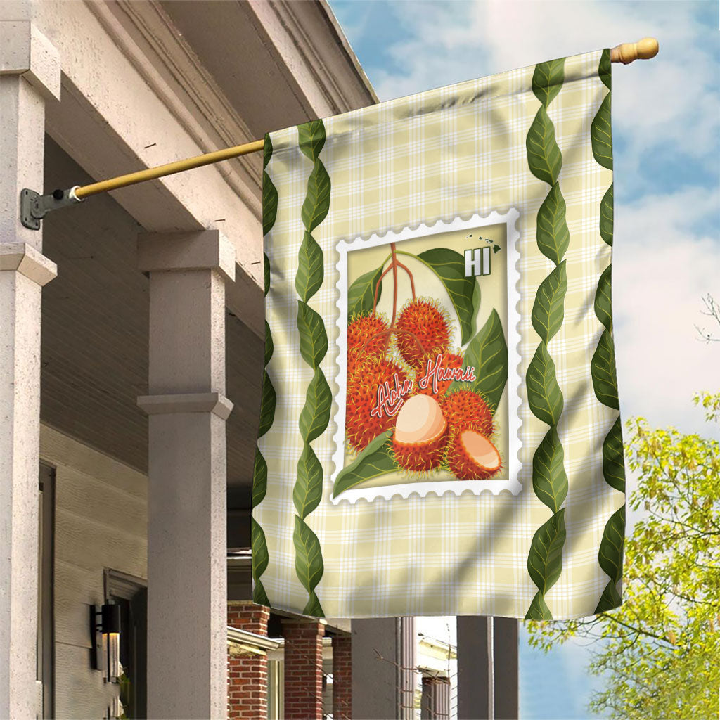 Aloha Hawaii Rambutan Palaka Motifs Garden Flag Hawaiian Fruit Stylized Stamp LT14 House Flag Yellow - Polynesian Pride