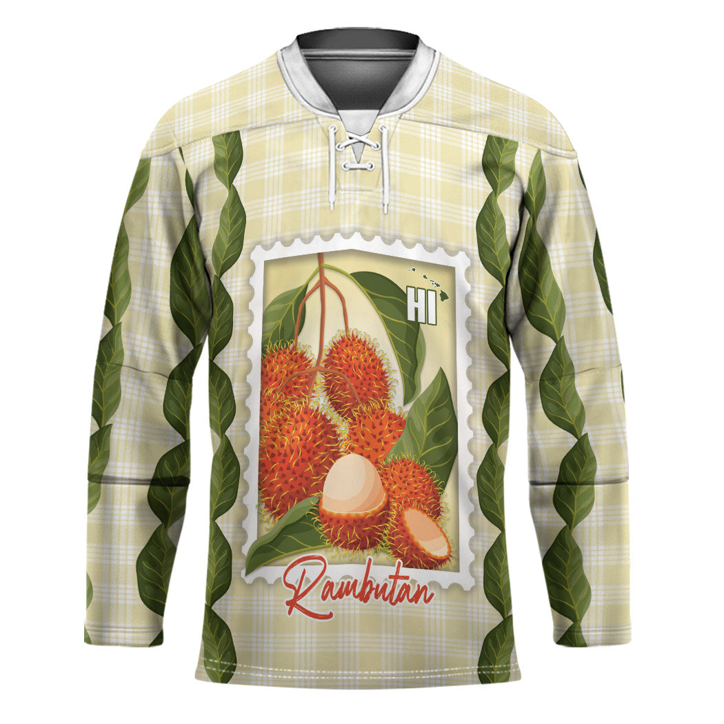 Aloha Hawaii Rambutan Palaka Motifs Hockey Jersey Hawaiian Fruit Stylized Stamp LT14 Unisex Yellow - Polynesian Pride