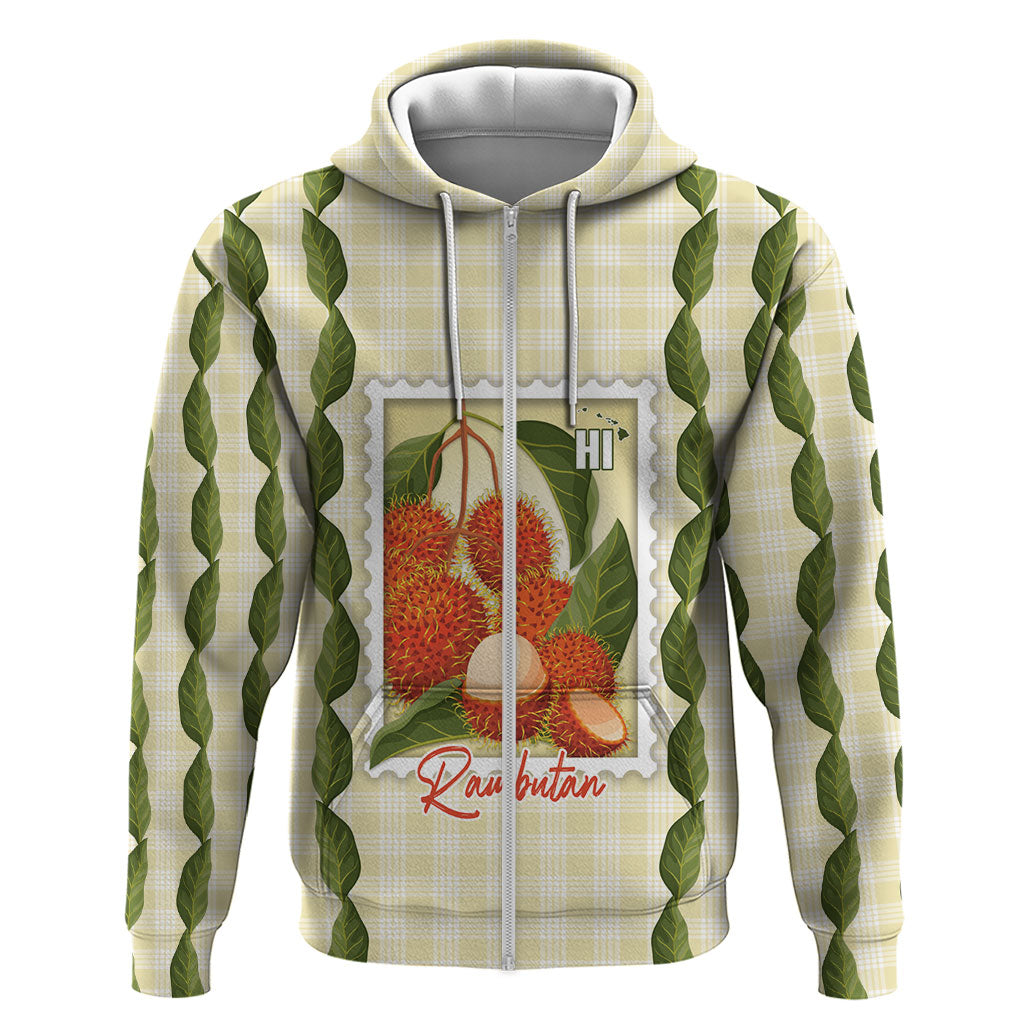 Aloha Hawaii Rambutan Palaka Motifs Hoodie Hawaiian Fruit Stylized Stamp LT14 Zip Hoodie Yellow - Polynesian Pride