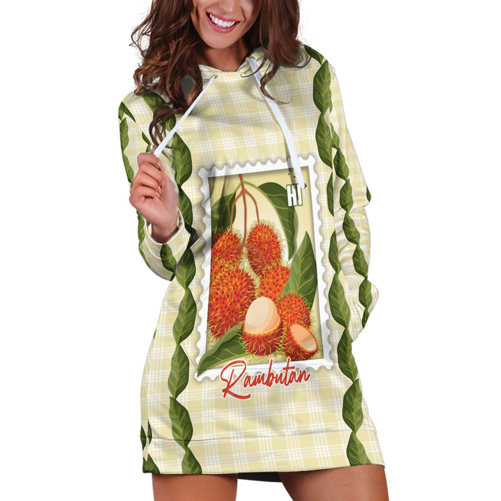 Aloha Hawaii Rambutan Palaka Motifs Hoodie Dress Hawaiian Fruit Stylized Stamp LT14 Yellow - Polynesian Pride