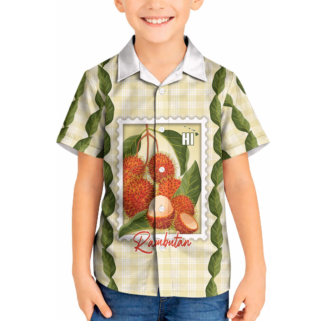 Aloha Hawaii Rambutan Palaka Motifs Kid Hawaiian Shirt Hawaiian Fruit Stylized Stamp LT14 Kid Yellow - Polynesian Pride