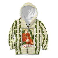 Aloha Hawaii Rambutan Palaka Motifs Kid Hoodie Hawaiian Fruit Stylized Stamp LT14 Zip Hoodie Yellow - Polynesian Pride