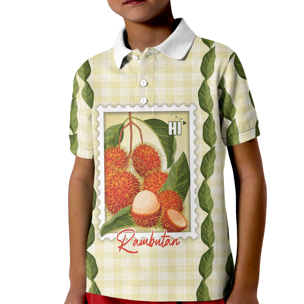 Aloha Hawaii Rambutan Palaka Motifs Kid Polo Shirt Hawaiian Fruit Stylized Stamp LT14 Kid Yellow - Polynesian Pride