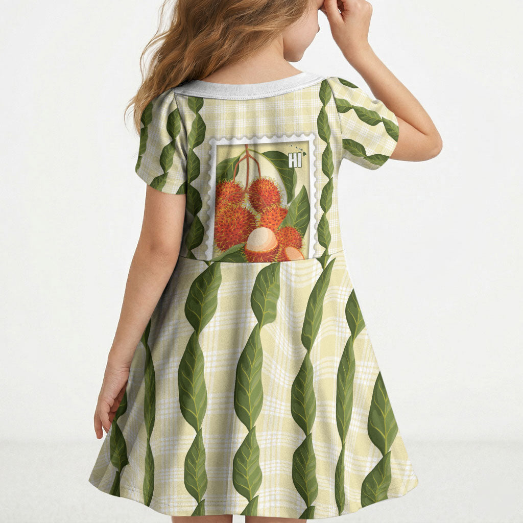 Aloha Hawaii Rambutan Palaka Motifs Kid Short Sleeve Dress Hawaiian Fruit Stylized Stamp LT14 - Polynesian Pride