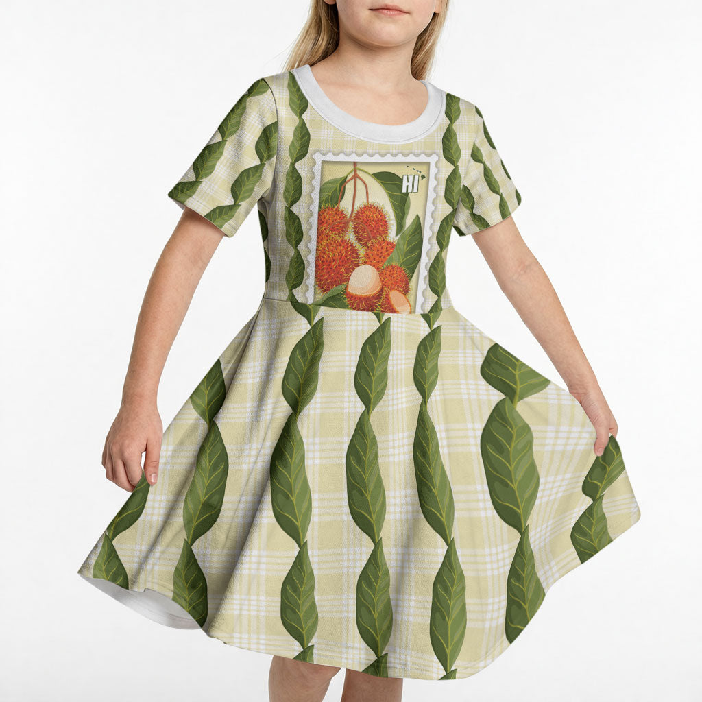 Aloha Hawaii Rambutan Palaka Motifs Kid Short Sleeve Dress Hawaiian Fruit Stylized Stamp LT14 - Polynesian Pride
