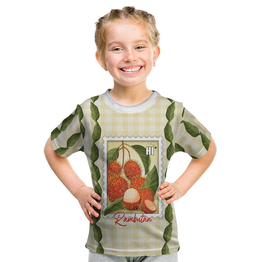 Aloha Hawaii Rambutan Palaka Motifs Kid T Shirt Hawaiian Fruit Stylized Stamp LT14 Yellow - Polynesian Pride