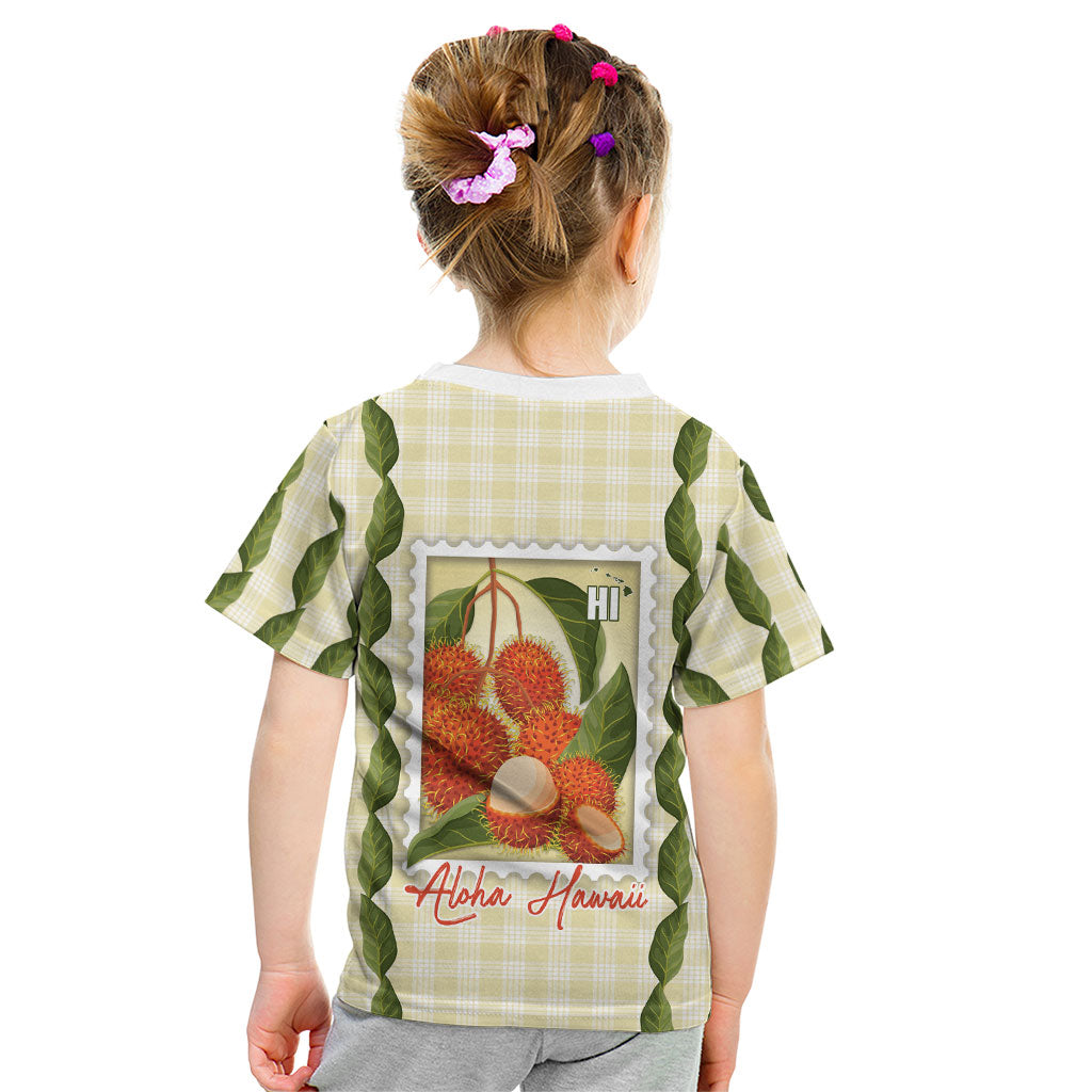 Aloha Hawaii Rambutan Palaka Motifs Kid T Shirt Hawaiian Fruit Stylized Stamp LT14 - Polynesian Pride