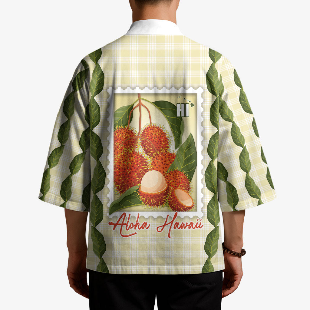 Aloha Hawaii Rambutan Palaka Motifs Kimono Hawaiian Fruit Stylized Stamp LT14 - Polynesian Pride