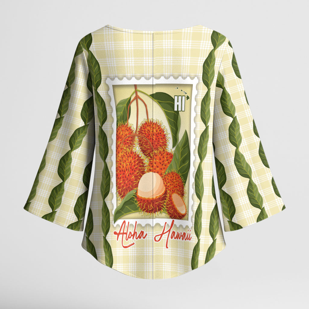 Aloha Hawaii Rambutan Palaka Motifs Kimono Sleeve Blouse Hawaiian Fruit Stylized Stamp LT14 - Polynesian Pride