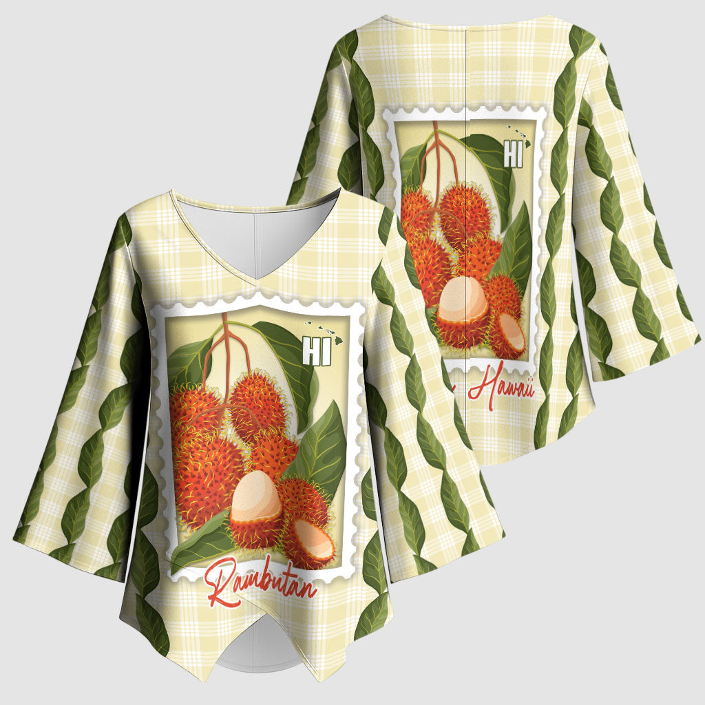 Aloha Hawaii Rambutan Palaka Motifs Kimono Sleeve Blouse Hawaiian Fruit Stylized Stamp LT14 - Polynesian Pride